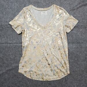 Anthropologie Top Womens Extra Small Foiled Floral Sol Angeles Tee V-Neck